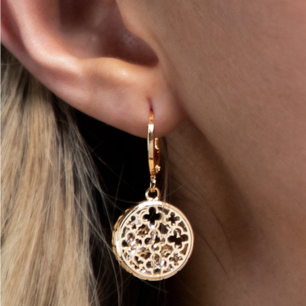 Brass Clover and Glass Crystals Earrings